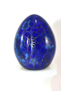 VINTAGE CHINESE PEONY FLOWERS COLORFUL BLUE GLAZED EGG - Picture 1 of 8