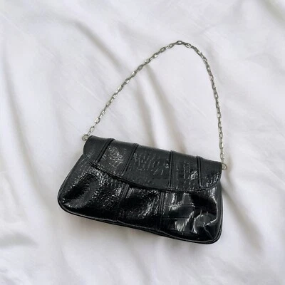 黑色人造皮革 Croc 迷你单肩包钱包手拿包 正式 Y2K Glam 经典 — 第 1/4 张图片