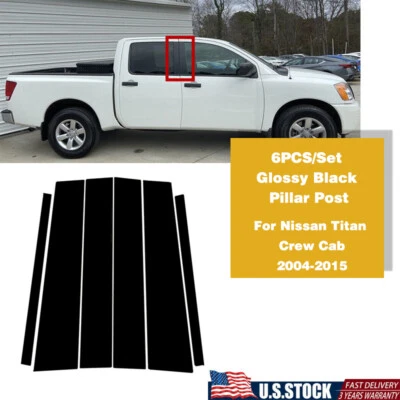 For Nissan Titan Crew Cab 2004-2015 Glossy Black Pillar Posts Window Door Cover - Image 1 of 4