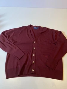 VTG Polo Ralph Lauren Cardigan Wool Sweater Men L Made in Great Britain Burgandy - Picture 1 of 8