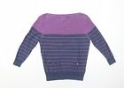 MANTARAY PRODUCTS Womens Purple Boat Neck Striped Cotton Pullover Jumper Size 12