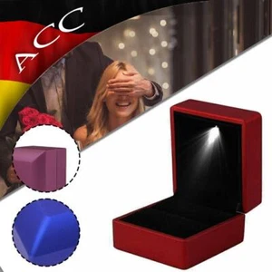 LED Licht Ringschachtel Ring Samt Schmuck Etui Verlobung Ringbox Schwarz / Rot - Picture 1 of 11