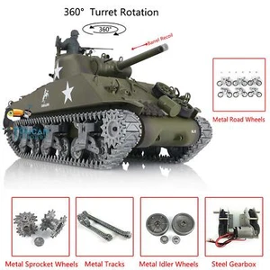 1/16 Henglong 7.0 Customized 3898 M4A3 Sherman RC Tank Barrel Recoil 360°Turret - Picture 1 of 12