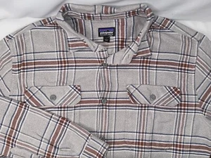Camisa Patagonia Fiordo Pesado Gris Marrón y Azul Marino Cuadros Algodón Orgánico Franela Grande - Imagen 1 de 5