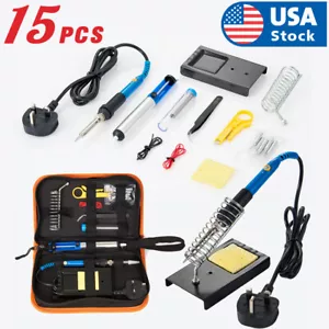 15Pcs Soldering Tips Iron Kit Electronics60W Adjustable Temperature Welding Tool - Picture 1 of 12