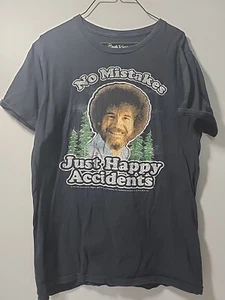 Bob Ross No Mistakes Just Happy Accidents Graphic T-shirt Adult S - Picture 1 of 6