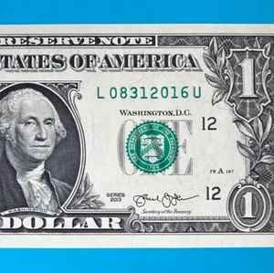 August 31, 2016 (L 08312016 U) BIRTHDAY Note $1 One Dollar Bill *UNC* - Picture 1 of 4