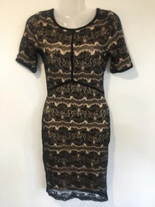 Reiss nude lining black lace body con dress size 6 - Picture 1 of 7