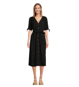 Time and Tru Women's and Women's Plus Tie Sleeve Linen Blend Midi Dress Size L - Picture 1 of 5