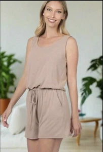 NEW Women S Solid Tan Pocket Shorts Romper Summer Jumpsuit Playsuit - Picture 1 of 5