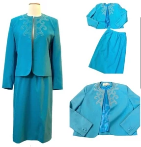 Vintage Adolph Schuman for Lilli Ann Skirt & Blazer Suit, Blue, Skirt Suit,Small - Picture 1 of 14