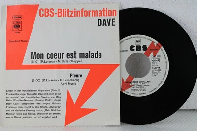 7" - DAVE - Mon coeur est malade (CV: Banana Rock) - Pleure - CBS Promo 1975 - Bild 1 von 4