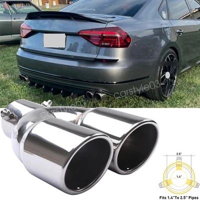 Rear Car Dual Exhaust Muffler Tip Tail Pipe Steel 2.5Inlet For Volkswagen Passat - Image 1 of 4