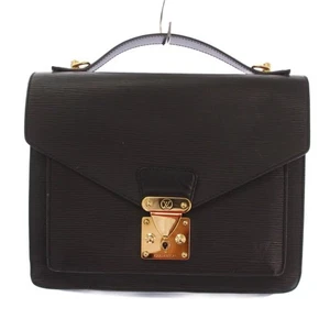 Louis Vuitton Epi Monceau Handbag Leather Push-Lock Bicolor Black Gold Color - Picture 1 of 9