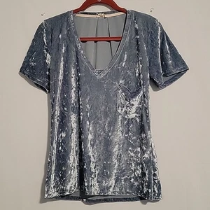 Camiseta POL Terciopelo Aplastado Manga Corta Cuello en V Bolsillo Talla S Azul Informal Otoño - Imagen 1 de 6