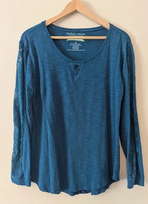 Top Earth Yoga Mujer XL Turquesa Manga Larga Algodón Orgánico Encaje Estilo Detalles  Foto 1 de 4