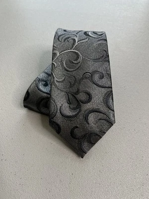 John Ashford Silver and Gray Floral Pattern Handmade Designer Tie - Image 1 of 4