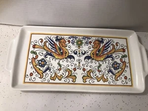 Serving Platter Tray Italy Ceramica Cuore NWT New 12 1/4' handles Ornate Patter - Picture 1 of 7