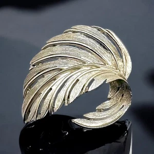 Lisner Silver Feather Brooch Statement Leaf Mid Century Modern Signed Vintage - Picture 1 of 9