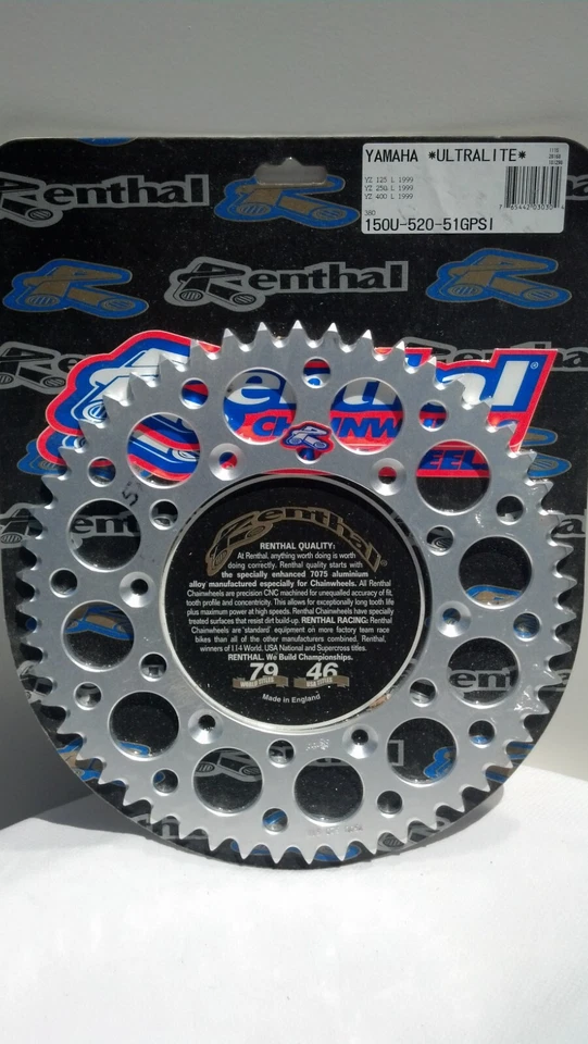 Renthal Ultralight Rear Sprocket Yamaha YZ/YZF 125-450 51T Silver. 150U-520-51 - Image 1 of 1