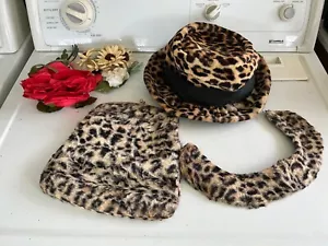 Vintage 1950’s Faux Leopard Fur Ladies Hat, H. L Purse 24k plated and collar - Picture 1 of 9