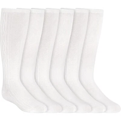 Paquete de 6 pares de calcetines suaves de uniforme con cable para niñas hasta la rodilla costura cómoda punta con... Foto 1 de 4