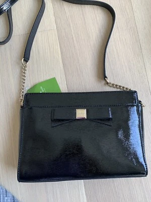 Bandolera Kate Spade Beacon Court negra gris charol brillante lazo nueva con etiquetas Foto 1 de 4