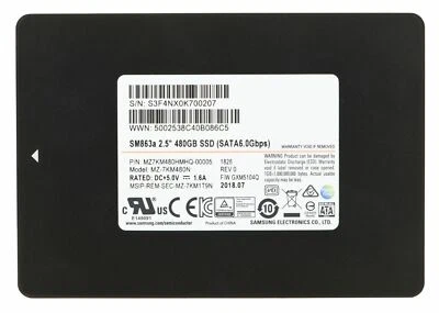 480GB SATA 6Gb/s 2.5"SSD SM863a compatible Samsung MZ7KM480HMHQ-000MV Hard Drive - Image 1 of 3