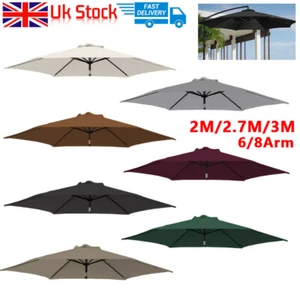 Replacement Fabric Parasol Garden Canopy 2m 2.7m 3m Cover 6 or 8 Arm - Picture 1 of 19