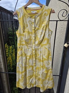 Boden Leila Mimosa Yellow Paisley Sleeveless Shirt Dress Cotton Knee Length 14R - Picture 1 of 4
