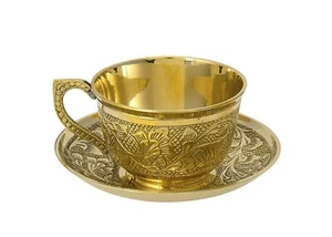 Pure Brass Tea Cup with Saucer Set (150ml) - Picture 1 of 2