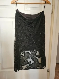River Island Party Black Sequin/Lace Overlay Skirt , MIni Slip Underneath - Picture 1 of 5