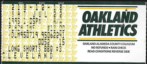 TICKET BASEBALL JULY 22 1995 ATHLETICS A'S VS INDIANS GUARDIANS OAKLAND COLISEUM - Picture 1 of 1