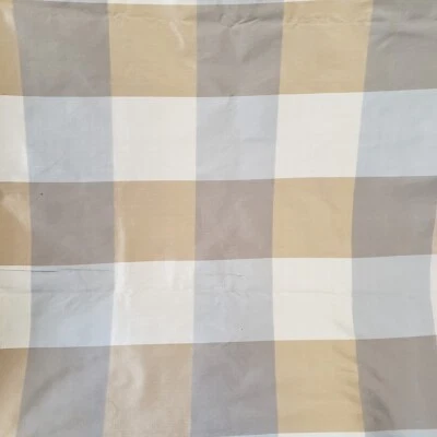 Silk Dupione Large Plaid Tan Brown Taupe Blue Gray Fabric 5.5 Yards 54" - Image 1 of 4