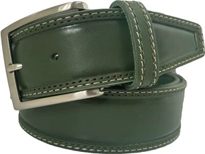 ITALIAN HIDE LEATHER BELT DARK GREEN DOUBLE STITCHED 40MM S M L XL XXL - Picture 1 of 2