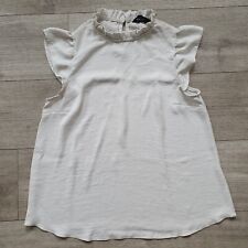 Women New Look Top White Ruffle Size 10 High Neck Work Wear Casual Formal Blouse