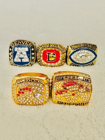 5 PCS Denver Broncos Championship Ring Elway Set, 🇺🇸 SHIP Cover