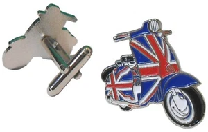 GB MOD Union Flag Covered Scooter MODS Scooterist Metal Enamel Cufflinks NEW - Picture 1 of 2