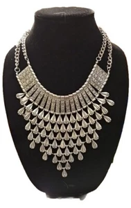 Oxidized Silvertone Bohemian Bib Statement Necklace 24 Inch Tribal Ethnic - Picture 1 of 4
