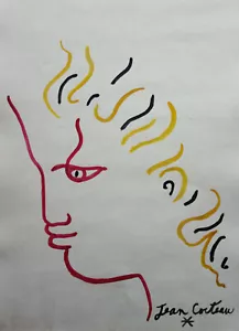 Rare unique Fauvist drawing, portrait illustration, signed Jean Cocteau - Picture 1 of 8