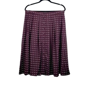 Talbots Womens Burgundy Dotty Bows Print Pleated A-Line Skirt Size 14P NWT - Picture 1 of 6