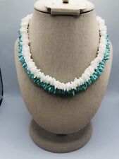 Set of 2 White /Aqua Chipped Puka Sea Shell Necklaces and Bracelet