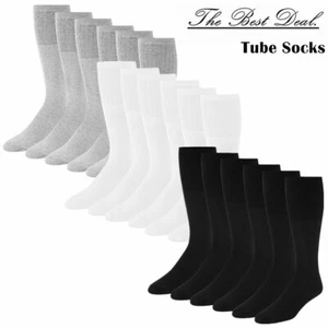3-12 Pairs Mens Athletic Sports Solid Mid Calf Cotton Long Tube Socks Size 9-15 - Picture 1 of 16