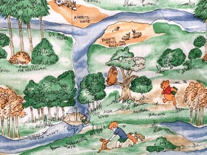 Winnie The Pooh Fabric Disney Sears 44" X 97" 100 Aker Wood Piknicks VTG RARE - Picture 1 of 5
