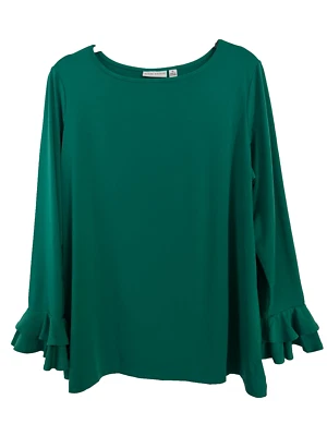 Camiseta túnica de viaje Susan Graver con mangas con volantes verde esmeralda talla 1X Foto 1 de 4