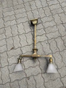 Vintage Antique Mission Arts & Crafts Brass Pendant Chandelier Light Fixture - Picture 1 of 3