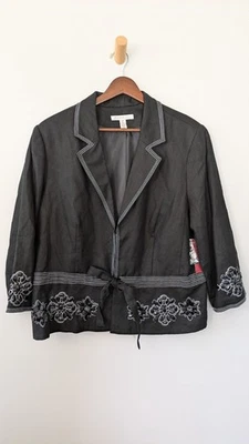 JM Collection Womens Linen Blazer Jacket Black Embellished Dressy 16P NWT $89 - Image 1 of 4