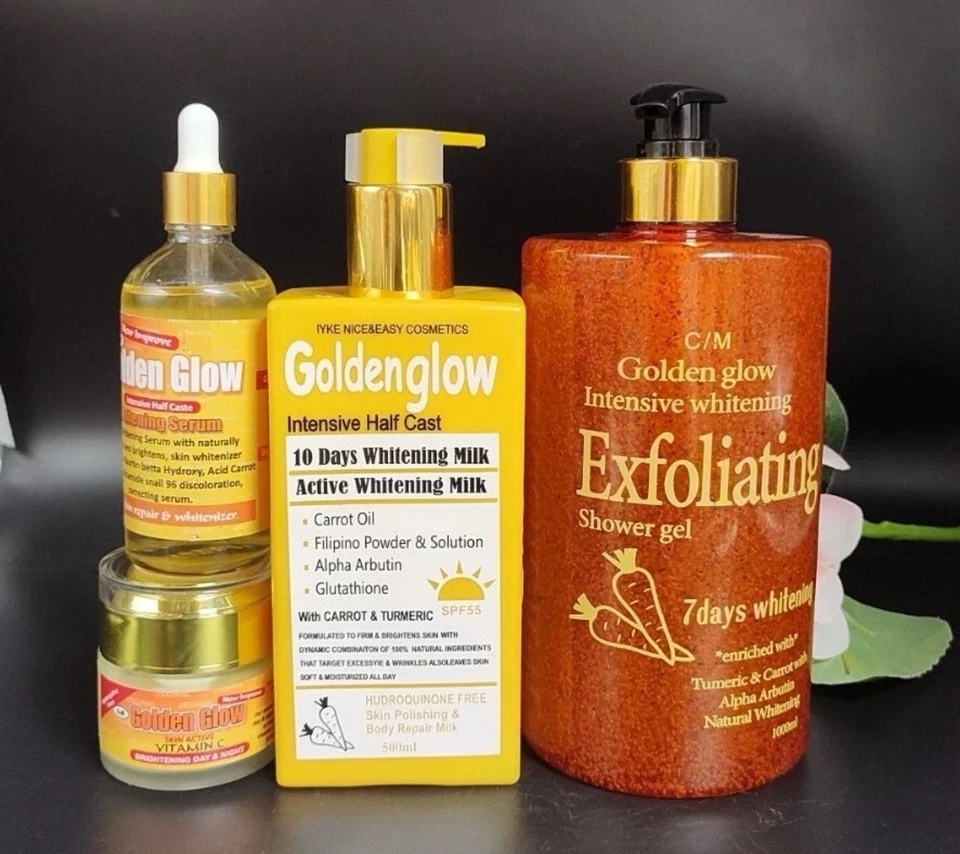 4 In 1 Set Golden Glow Body Milk 500ml Lotion + 1000ml exfoliating shower Gel. - Image 1 of 3