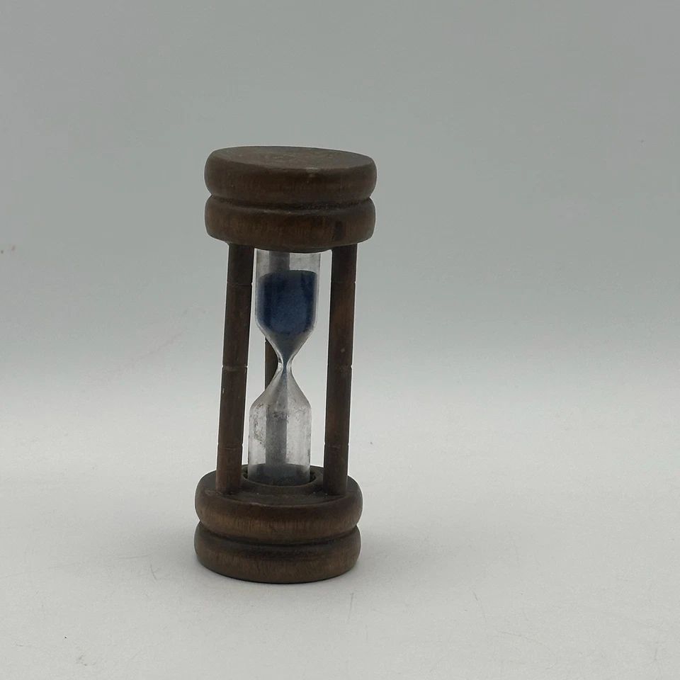 Miniature Wooden Hourglass Sand Timer Blue Sand Desk Decor Accent Piece - Image 1 of 4