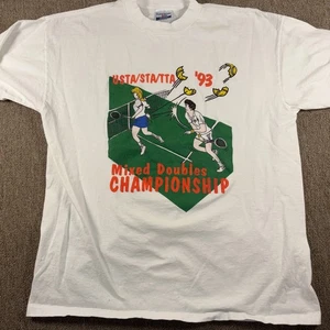 Vintage US Tennis Association Mixed Doubles T-shirt 1993 White XL USA - Picture 1 of 12